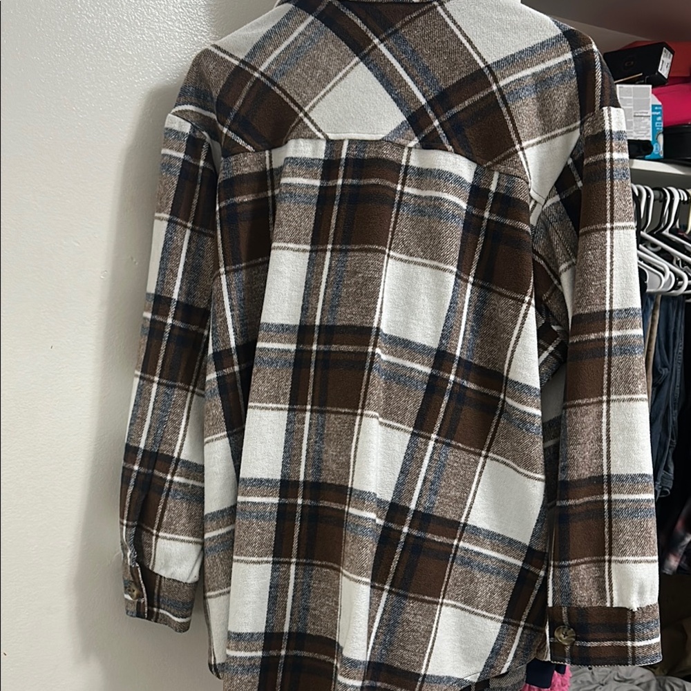 Brown and White Plaid Button-Up jacket - Picture 5 of 5